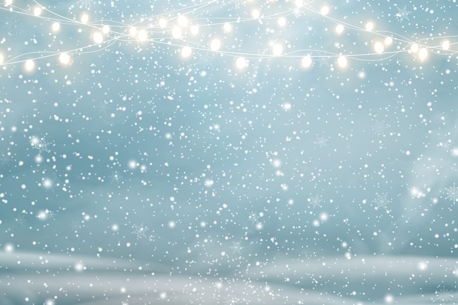 Mental Health Tips for the Holidays concept - snowy scene with warm lights
